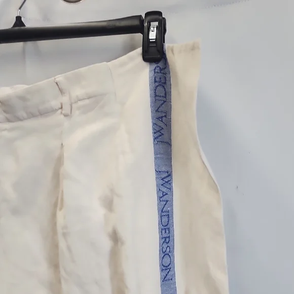 (0434) Cream Wide-Leg Pants with Blue Stripe On Side Panel - Picture 3 of 11